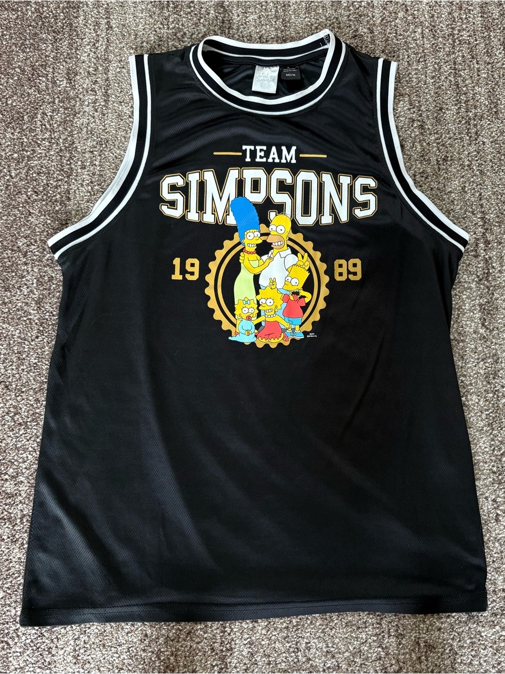 The Simpsons Team 1989 Basketball Jersey Family Graphic Black Tank Medium